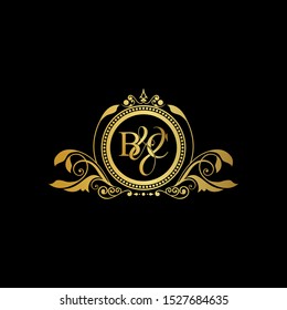 Initial Letter BC logo luxury vector mark, gold color elegant classical symmetric curves decor.