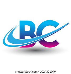 initial letter BC logotype company name colored blue and magenta swoosh design. vector logo for business and company identity.