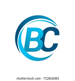 initial letter BC logotype company name blue circle and swoosh design. vector logo for business and company identity.