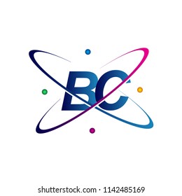initial letter BC logotype science icon colored blue, red, green and yellow swoosh design. vector logo for business and company identity.
