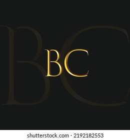 Initial letter BC, minimalist line art monogram circle shape logo, gold on black background