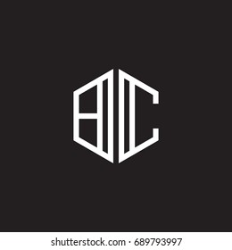 Initial letter BC, minimalist line art monogram hexagon shape logo, white color on black background