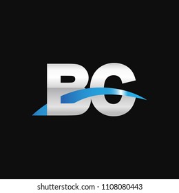 Initial letter BC, overlapping movement swoosh logo, metal silver blue color on black background