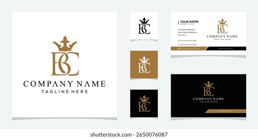 Anfangsbuchstabe BC Serif Schriftart Logo Design, Krone Symbol Vektorkonzept, Vorlage Visitenkarte