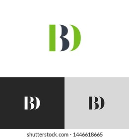 Initial Letter bd b d  uppercase modern logo design template elements. green letter Isolated on black white grey background. Suitable for business, consulting group company.