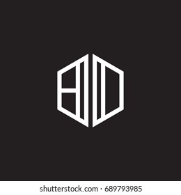 Initial letter BD, BO, minimalist line art monogram hexagon shape logo, white color on black background