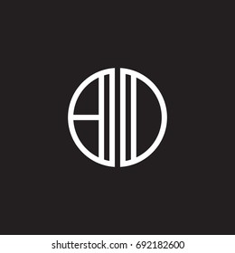 Initial letter BD, BO, minimalist line art monogram circle shape logo, white color on black background