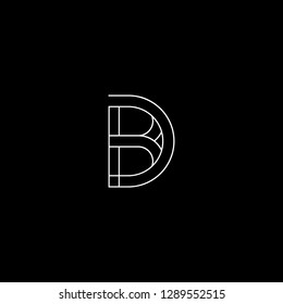 Initial letter BD DB minimalist monogram art logo, white color on black background.