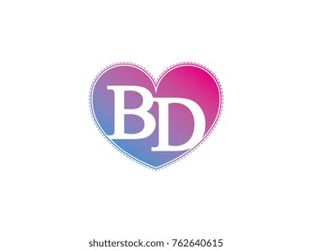 the initial letter BD in the heart symbol as a logo, sign and decoration
