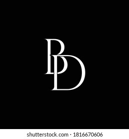 Initial Letter BD Intersected monogram logo in white color and black background.