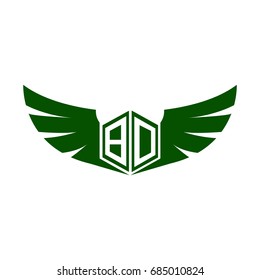 Initial Letter BD Logo, Hexagonal Shape with Wings Icon