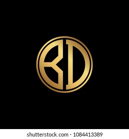 Initial letter BD, minimalist line art monogram circle shape logo, gold color on black background