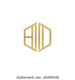 Initial letter BD, minimalist line art hexagon shape logo, gold color