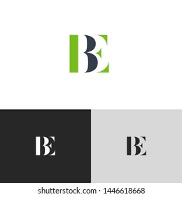 Initial Letter be b e  uppercase modern logo design template elements. green letter Isolated on black white grey background. Suitable for business, consulting group company.
