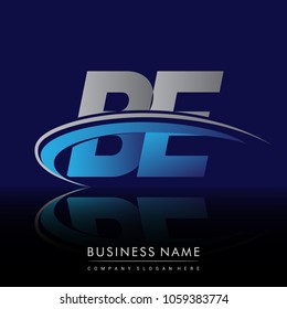 initial letter BE logotype company name colored blue and grey swoosh design. vector logo for business and company identity.