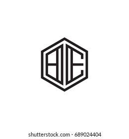 Initial letter BE, minimalist line art monogram hexagon logo, black color