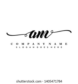 Initial letter AM beautiful handwriting logo vector template