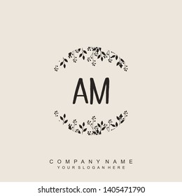 Initial letter AM beautiful handwriting logo vector template