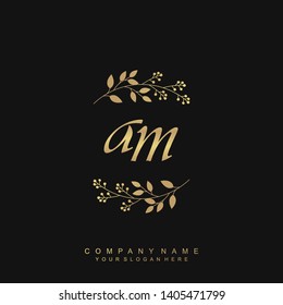Initial letter AM beautiful handwriting logo vector template