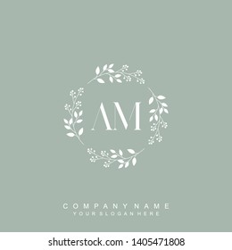Initial letter AM beautiful handwriting logo vector template