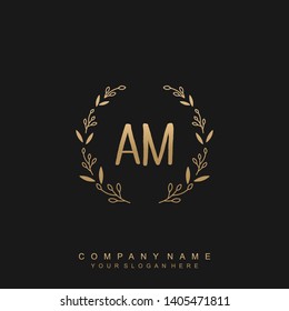 Initial letter AM beautiful handwriting logo vector template