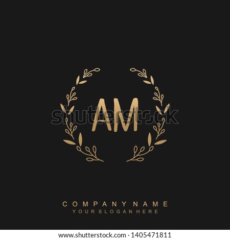 Initial letter AM beautiful handwriting logo vector template