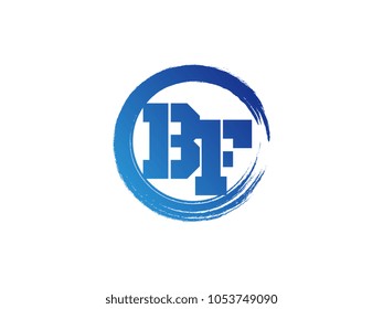 Initial letter BF logo with blue zen brush
