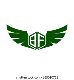 Initial Letter BF Logo, Hexagonal Shape with Wings Icon