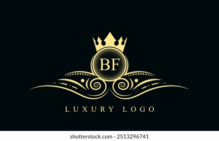 Initial letter BF luxury logo design. BF Luxurious Royal golden Logo design