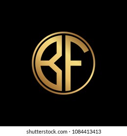 Initial letter BF, minimalist line art monogram circle shape logo, gold color on black background