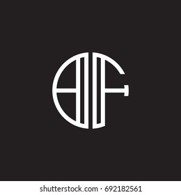 Initial letter BF, minimalist line art monogram circle shape logo, white color on black background
