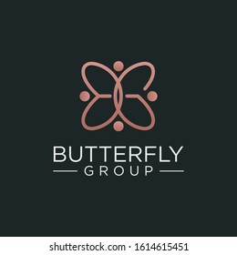 Initial letter BG with abstract butterfly and human group. minimalist line art monogram shape logo.Typography decorative icon with double letter b.Uppercase initials. Beauty, luxury spa style. vector