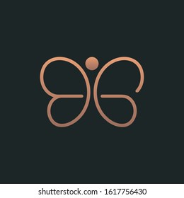 Initial letter BG with abstract butterfly element. minimalist line art monogram shape logo. Beauty, luxury spa style. - vector