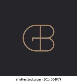 Letra inicial BG, plantilla de logotipo de arte minimalista GB, color dorado sobre fondo negro.