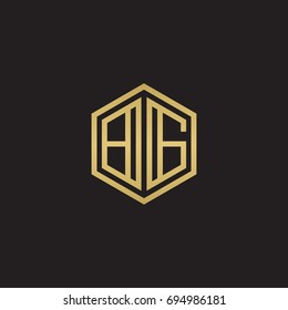 Initial letter BG, minimalist line art hexagon logo, gold color on black background