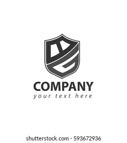 Initial Letter BG Shield Shape Logo Black