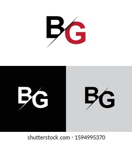 Initial letter bg sliced uppercase modern logo design template elements. Black, red and white letter Isolated on white, black and grey background. Suitable for business, consulting group company.