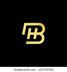 Initial letter BH HB minimalist art logo, gold color on black background.