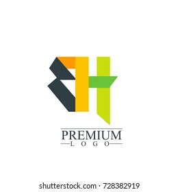 Initial Letter BH Logo Icon Design Template Elements. Material design logo