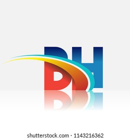 initial letter BH logotype company name colored red and blue and swoosh design. vector logo for business and company identity.
