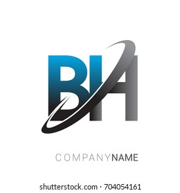 initial letter BH logotype company name colored blue and grey swoosh design. logo design for business and company identity.