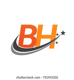 initial letter BH logotype company name colored orange and grey swoosh star design. vector logo for business and company identity.