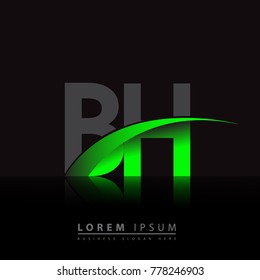 Anfangsbuchstabe BH logotype Firmenname gefärbt grün und schwarz swoosh Design. Logo für Vektorillustration für Unternehmen und Firmenidentität.
