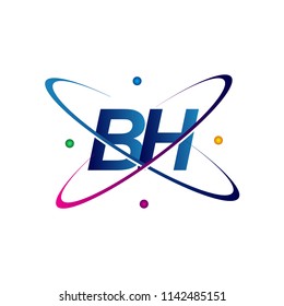 initial letter BH logotype science icon colored blue, red, green and yellow swoosh design. vector logo for business and company identity.

