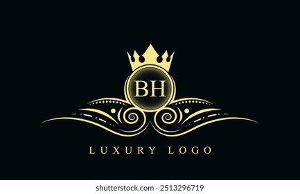 Letra inicial BH design de logotipo de luxo. BH Luxurious Royal Golden Logo design