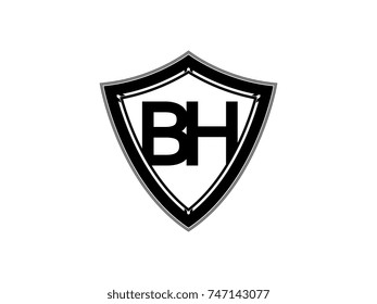 Initial letter BH shield logo black monogram vector illustration