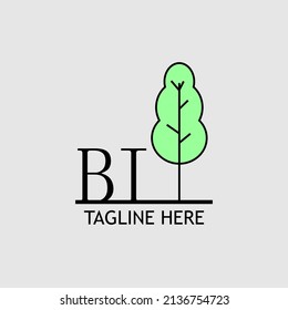 Initial letter BI with green tree logo. Minimal, simple and unique.