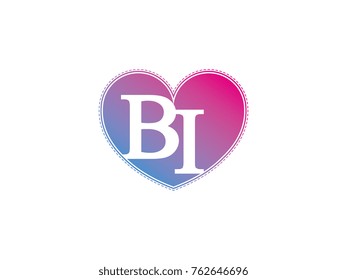 the initial letter BI in the heart symbol as a logo, sign and decoration