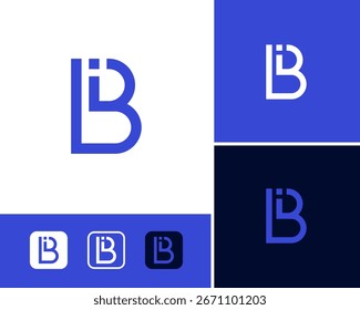 Letra inicial BI IB Monograma azul Icono minimalista simple Ilustración de diseño de logotipo de Vector
