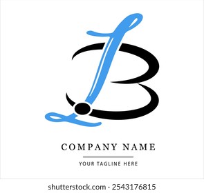 Letra Inicial BI Vinculada Círculo Logotipo Minúsculo Preto Azul Ícone Design Elemento de Modelo
